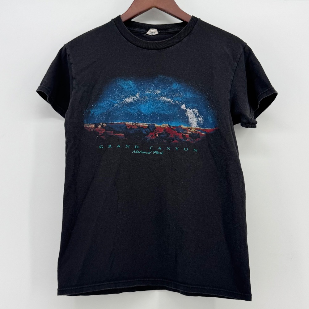 Vintage Delta Grand Canyon National Park T-Shirt Black Small Starry Night 90s US
